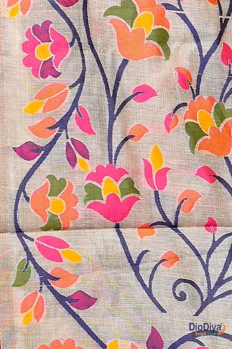 Cream Cotton Silk Parmix Hand Loom Saree (392)